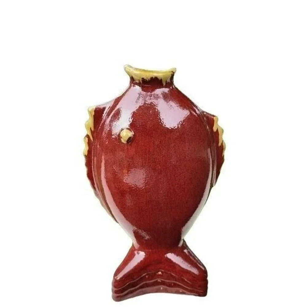 Vintage Pottery Nautical Fish Shaped Vase‎ Terracotta 13.5in Tall